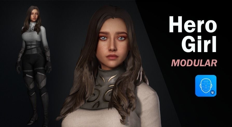 Hero Girl 1 - Customizable Modular Game Ready Low-poly 3D model_2