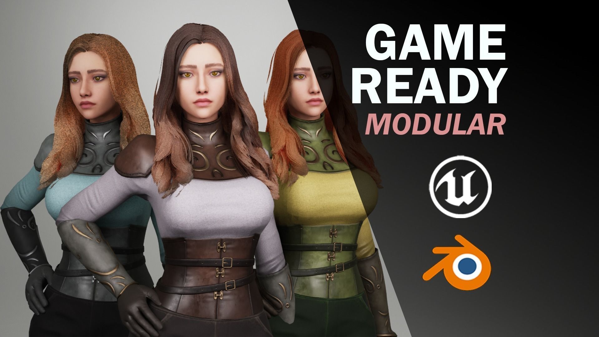 Hero Girl 1 - Customizable Modular Game Ready Low-poly 3D model_9