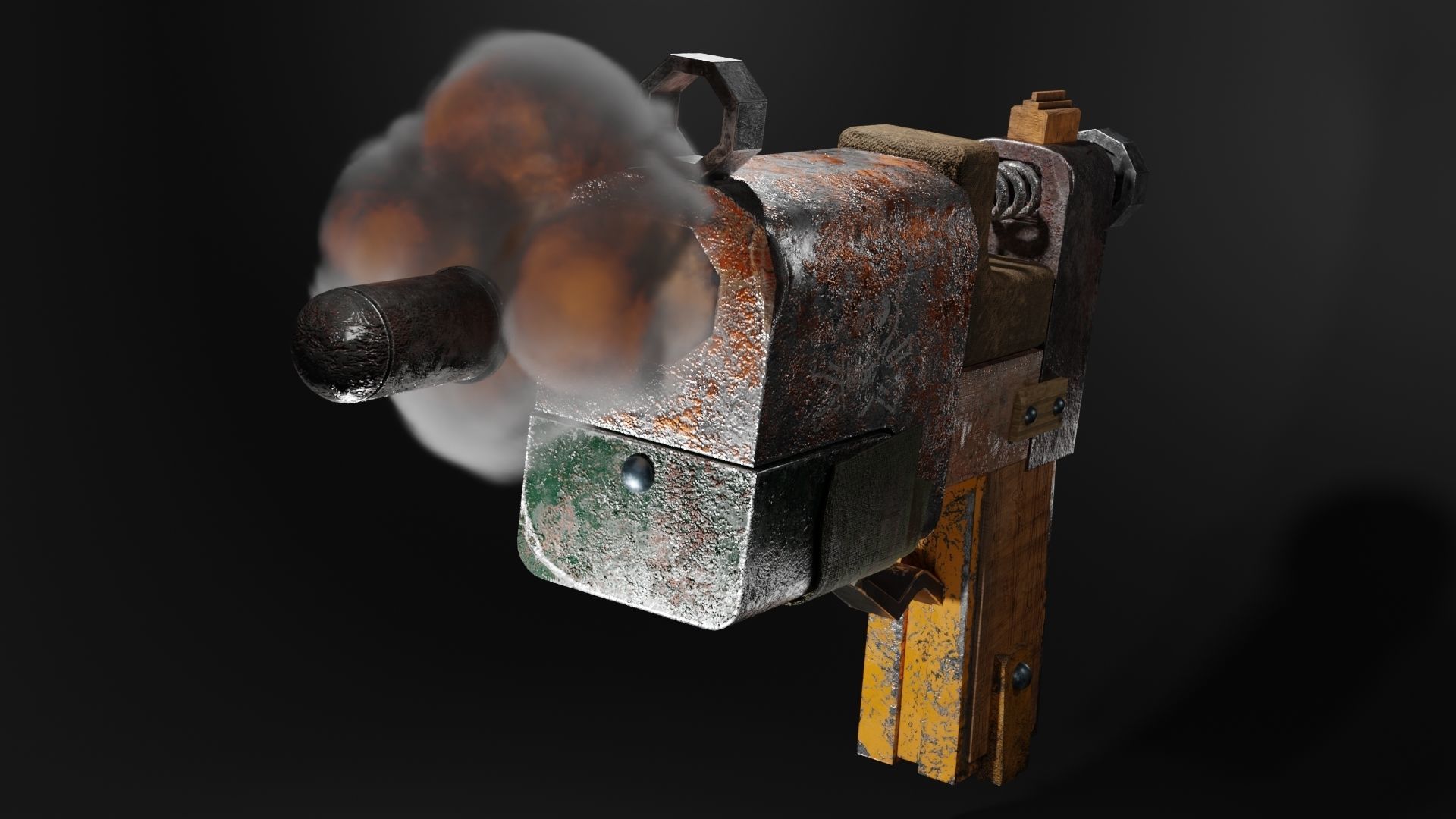 Homemade post-apocalyptic pistol Low-poly 3D model_4
