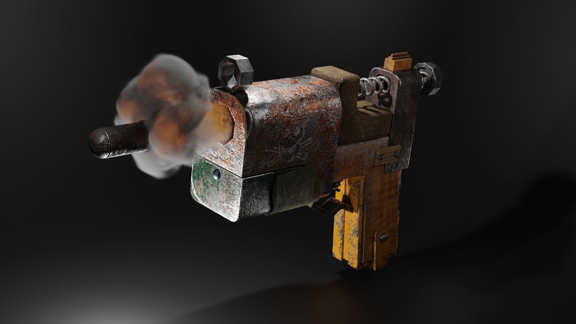 Homemade post-apocalyptic pistol Low-poly 3D model_3