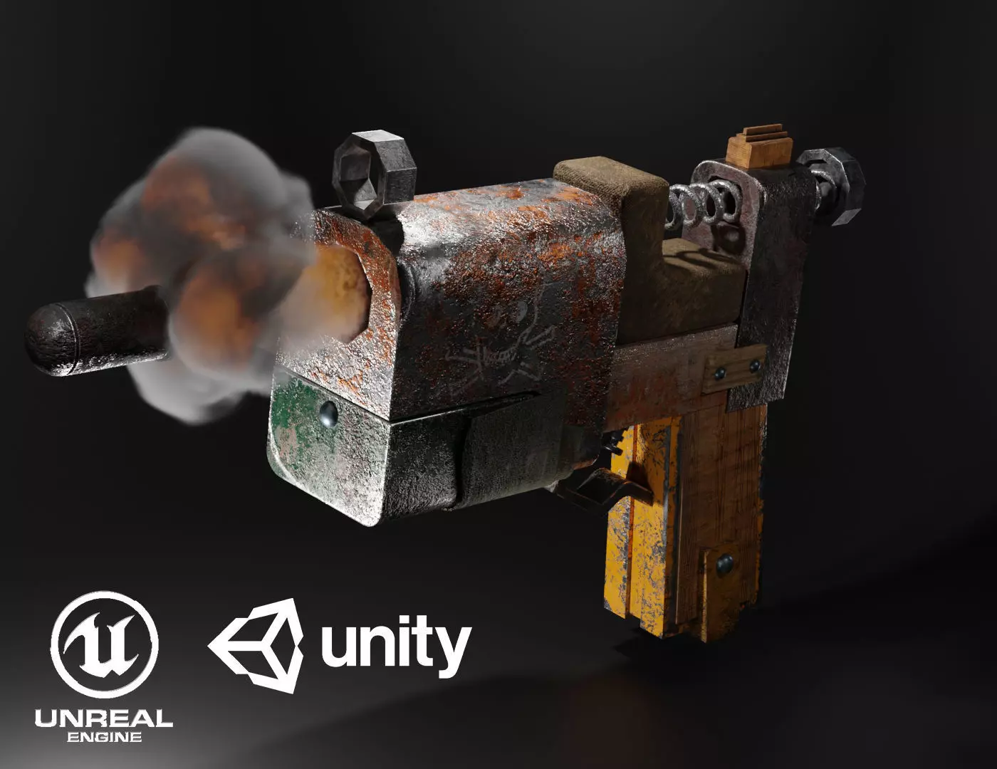 Homemade post-apocalyptic pistol Low-poly 3D model_0