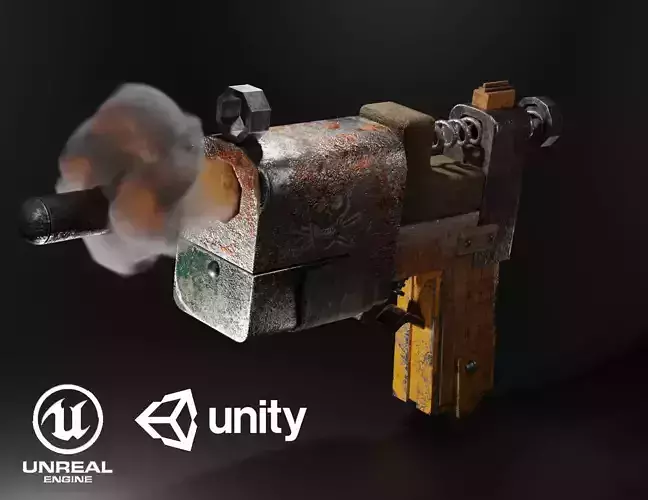 Homemade post-apocalyptic pistol Low-poly 3D model