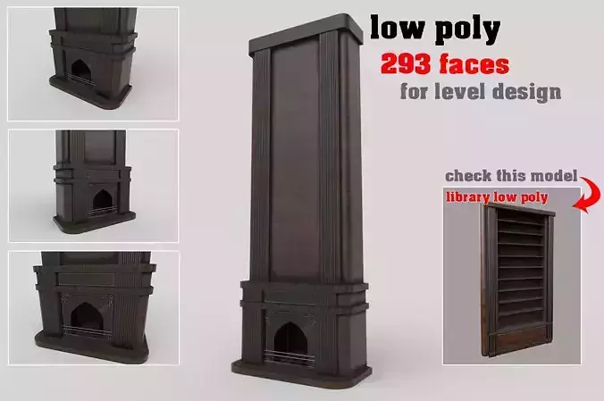 fireplace low poly tall wooden