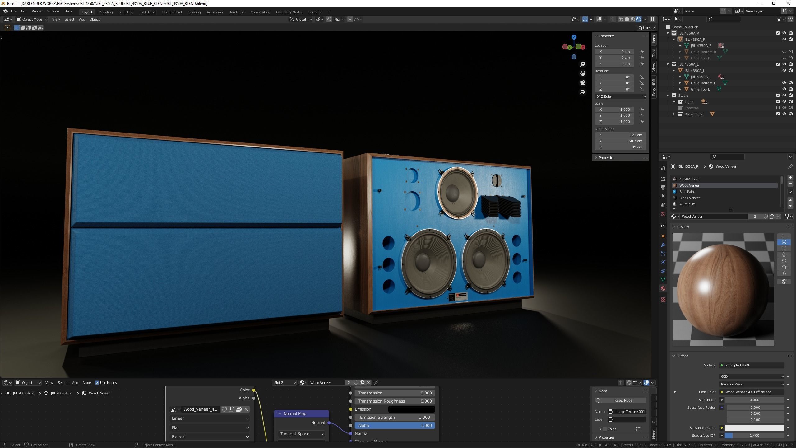 JBL 4350 Studio Monitors in Blue 3D model_12