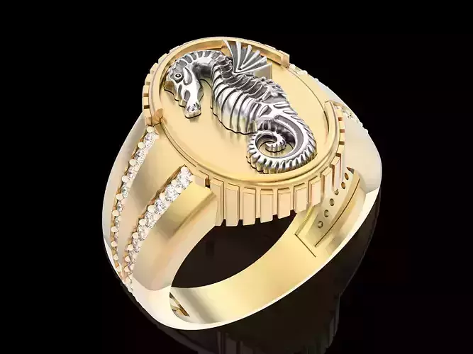 Seahorse ring  gold jewelry printable 3D model