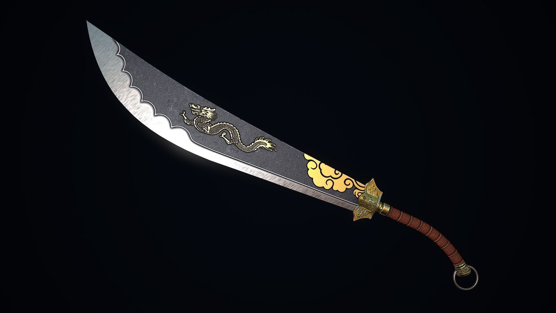 Two-handed Dao sword Low-poly 3D model_6