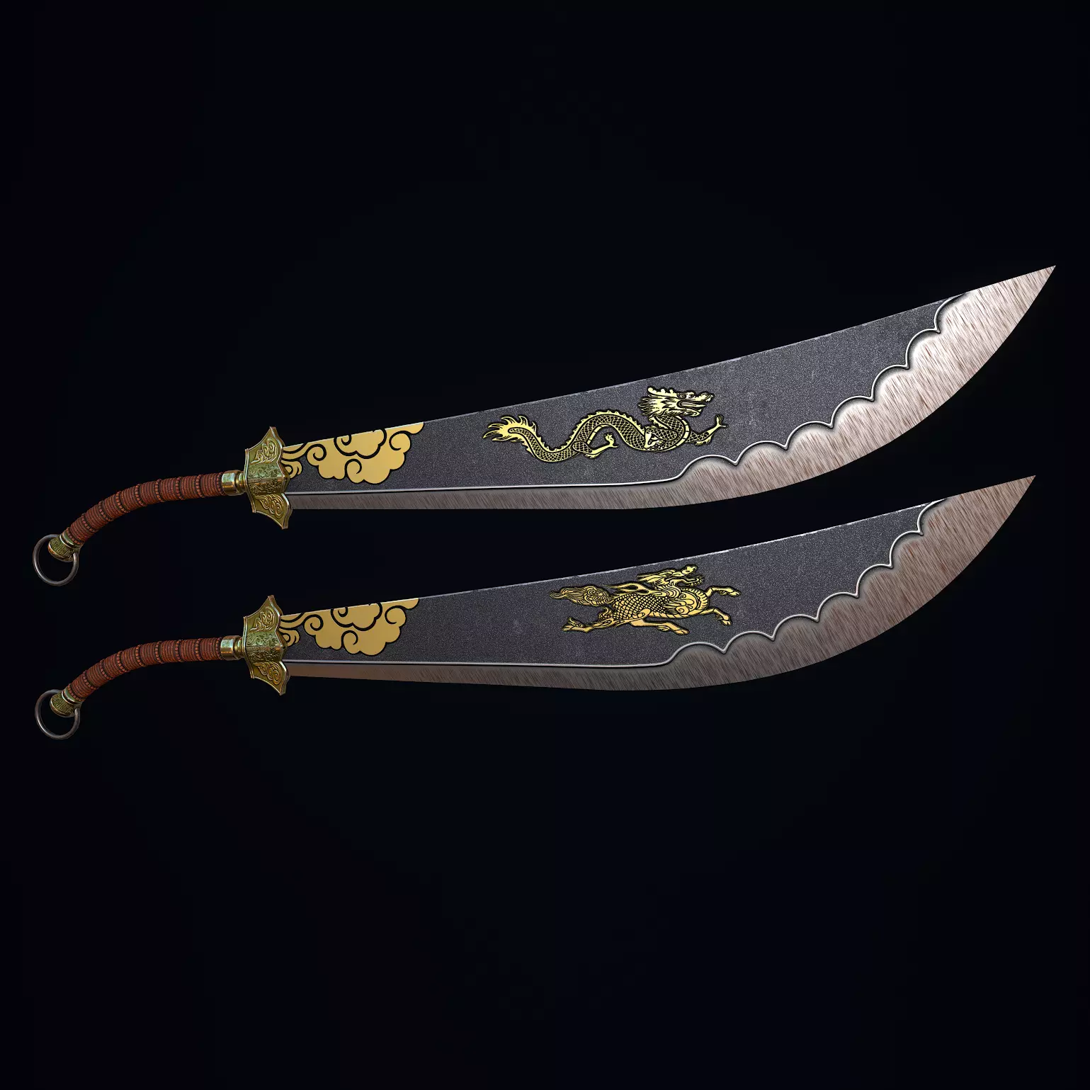 Two-handed Dao sword Low-poly 3D model_0