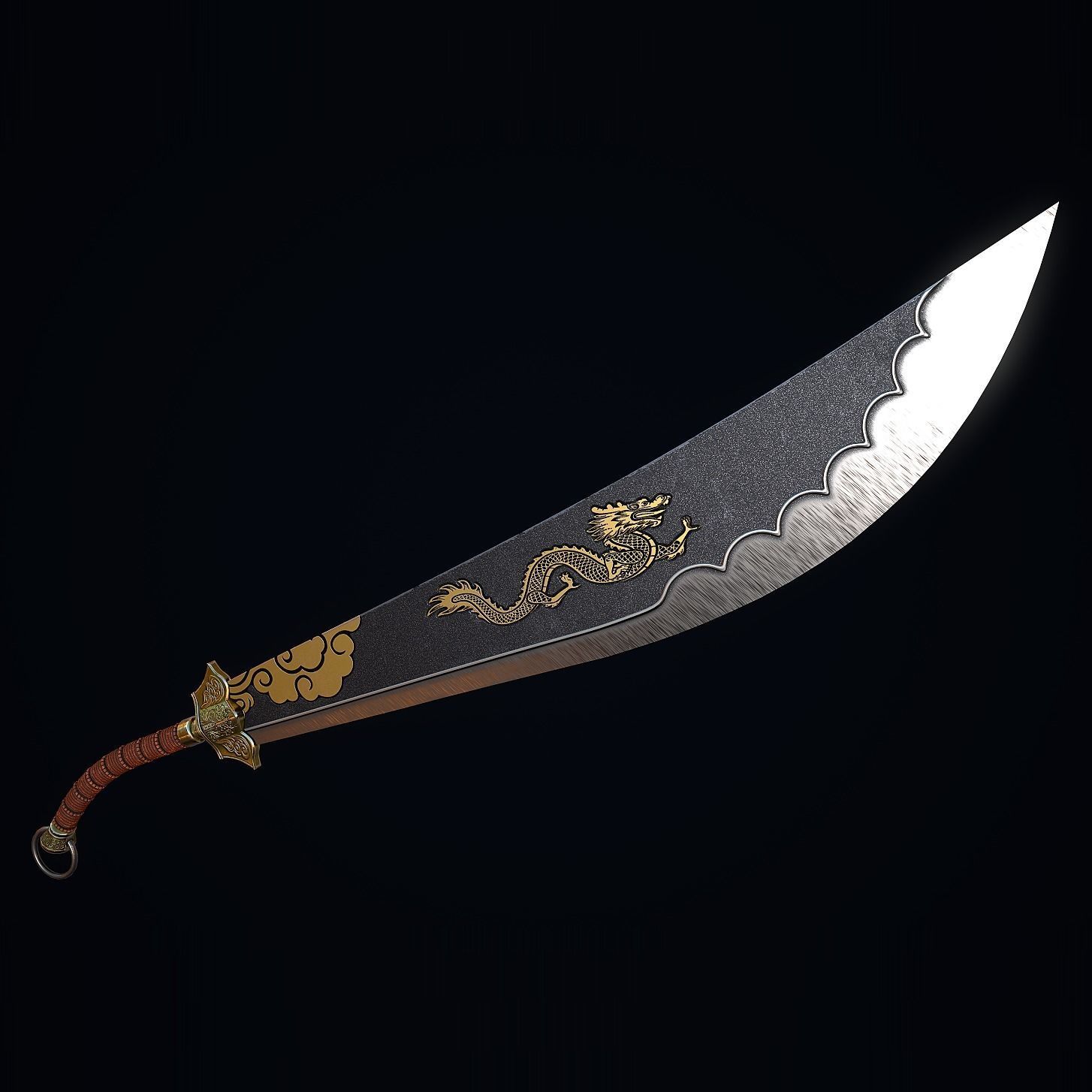 Two-handed Dao sword Low-poly 3D model_3