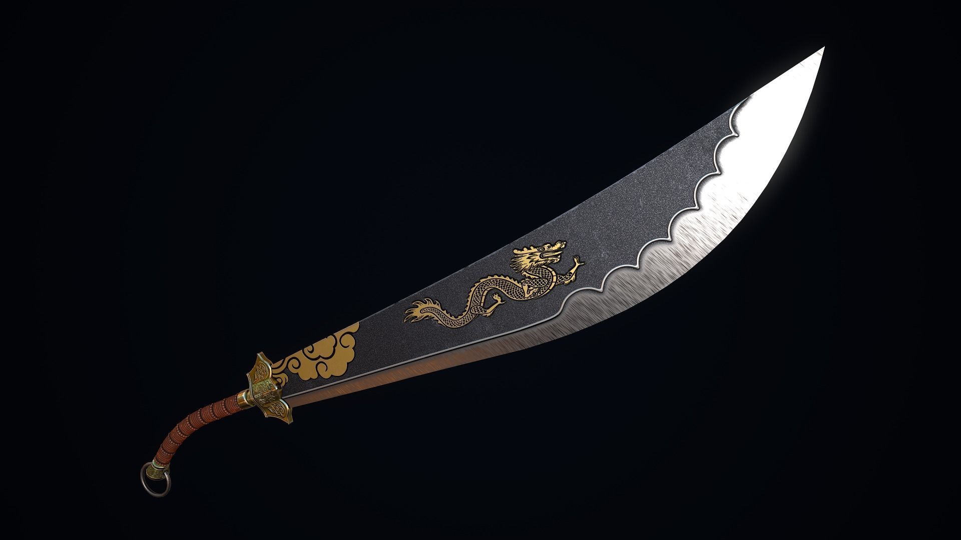 Two-handed Dao sword Low-poly 3D model_5