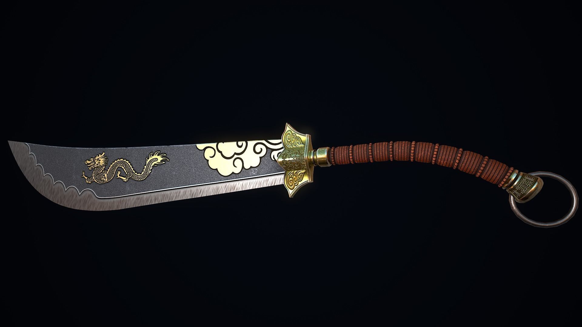 Two-handed Dao sword Low-poly 3D model_9