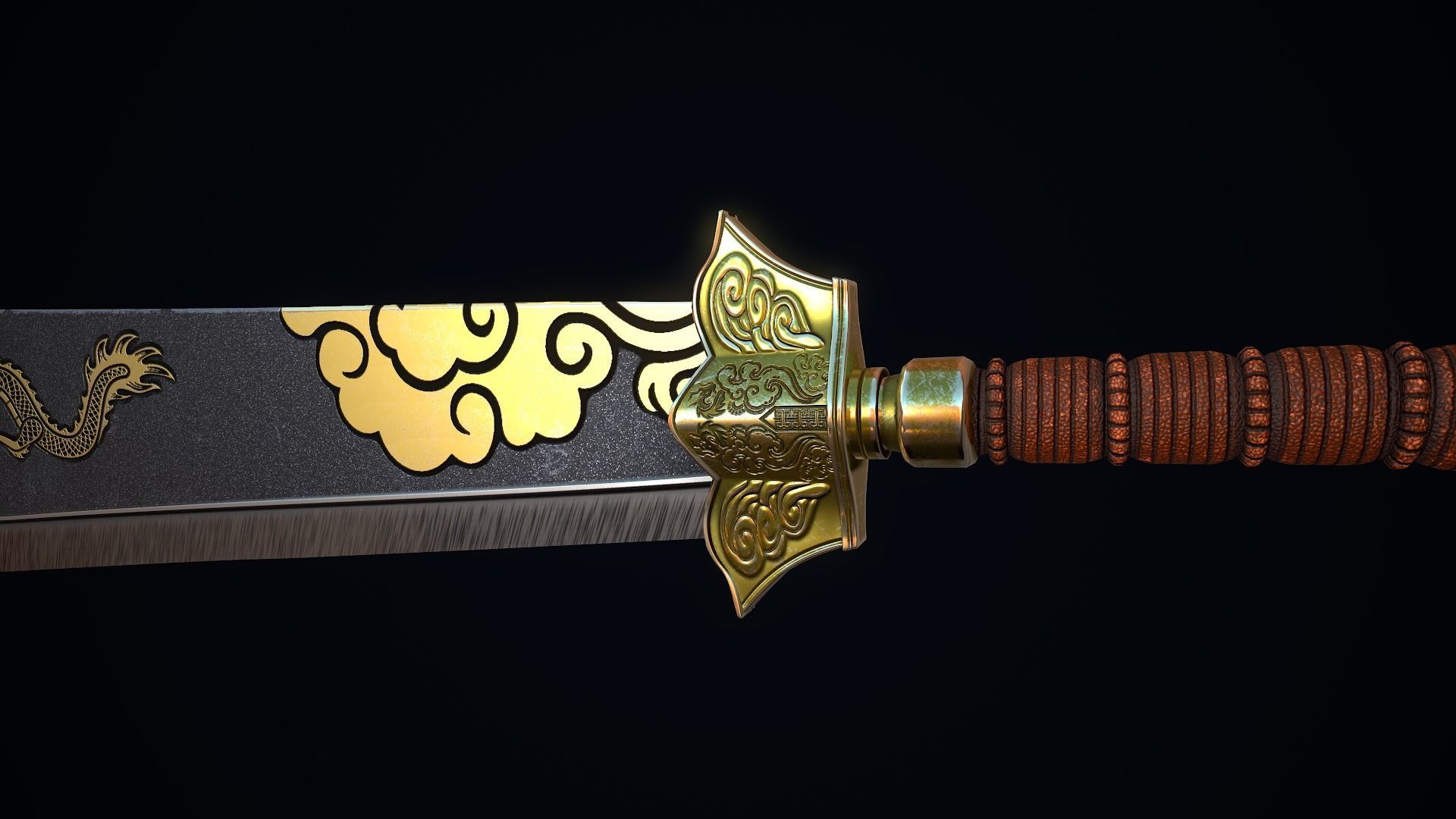 Two-handed Dao sword Low-poly 3D model_7