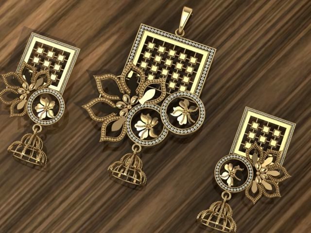 Beautiful  Plain indian Style Locket set Pendant 3D print model_5