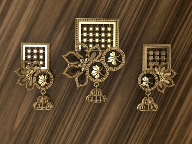 Beautiful  Plain indian Style Locket set Pendant 3D print model_6