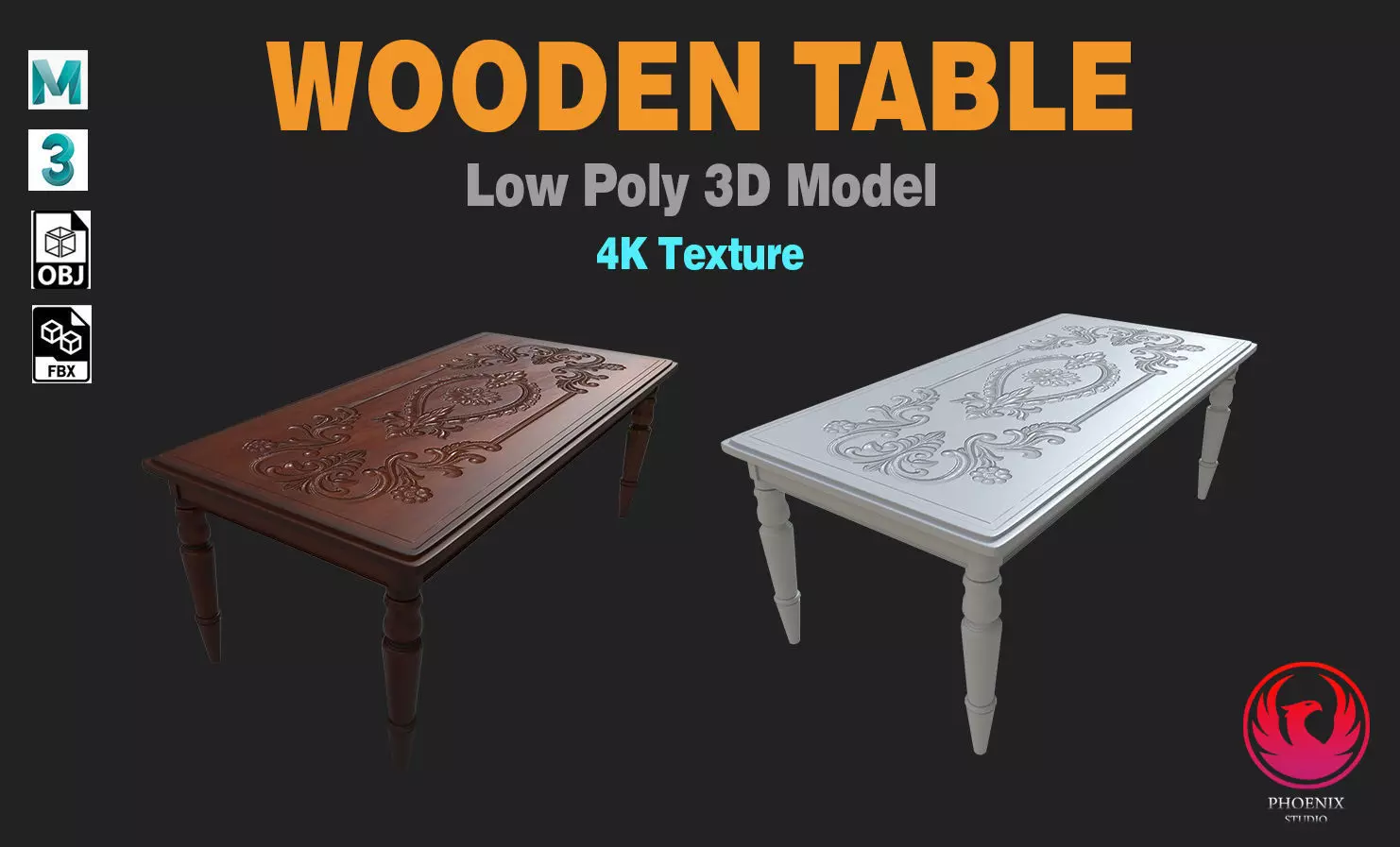 Wooden Table Low-poly 3D model_0