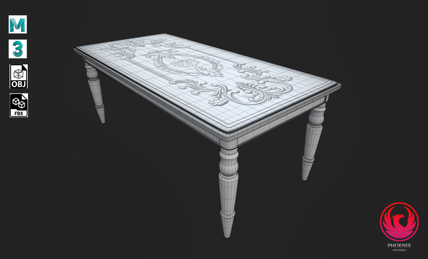 Wooden Table Low-poly 3D model_6