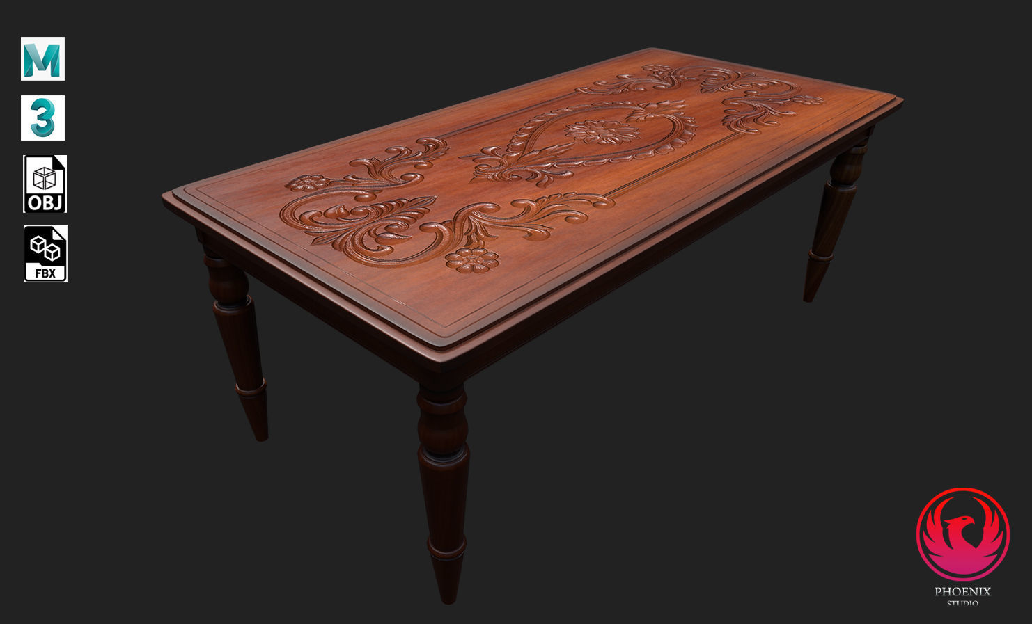 Wooden Table Low-poly 3D model_4