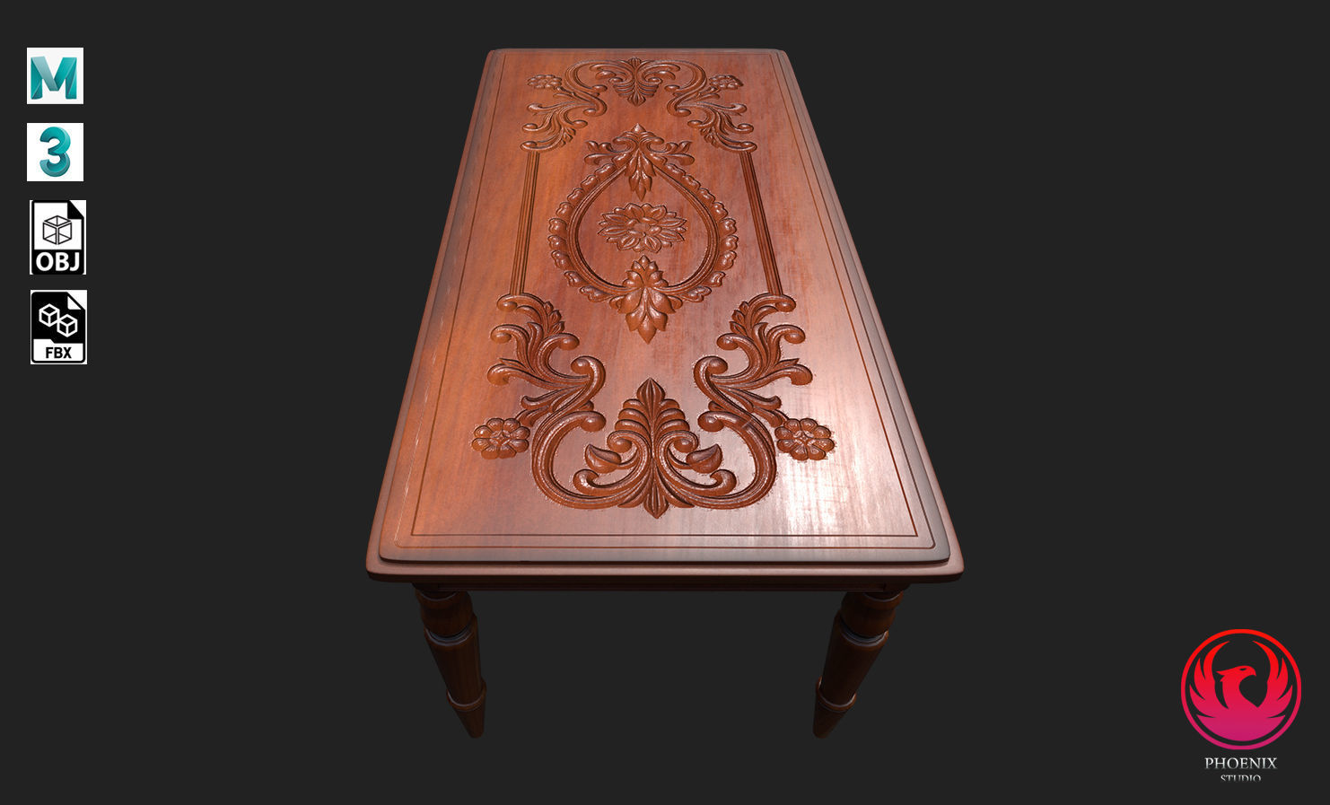 Wooden Table Low-poly 3D model_5