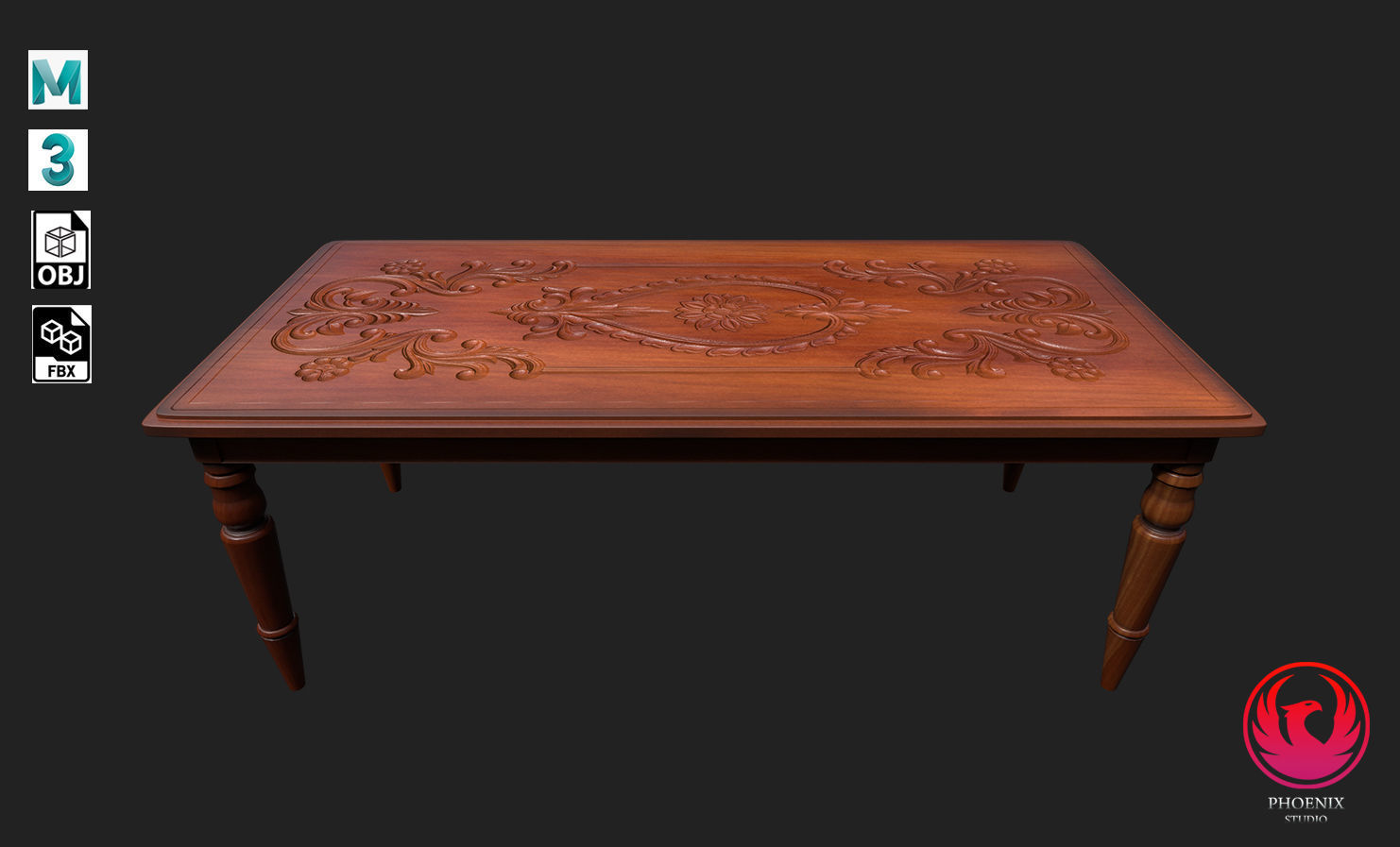 Wooden Table Low-poly 3D model_3