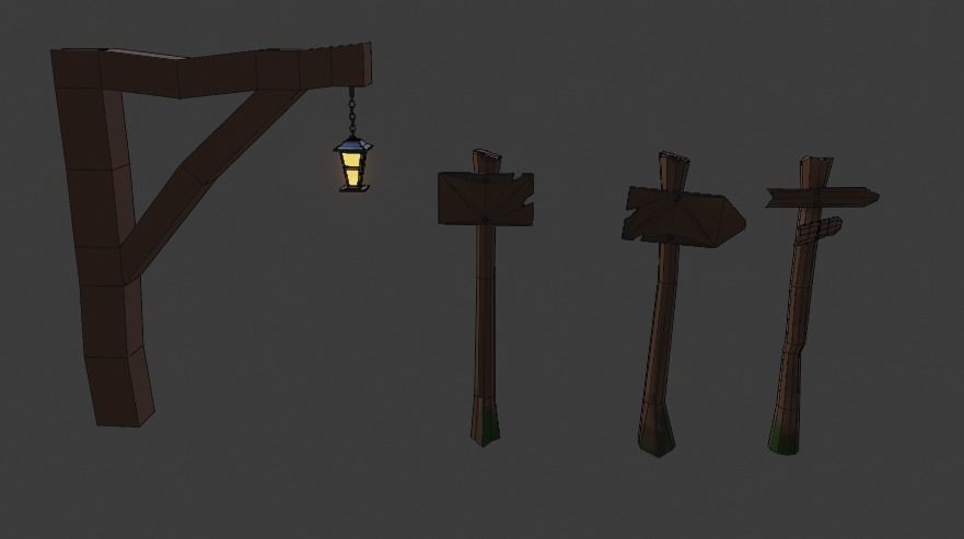 Low Poly Cartoon Trees Grass Plants Fence Barrel Low-poly Free low-poly 3D model_7