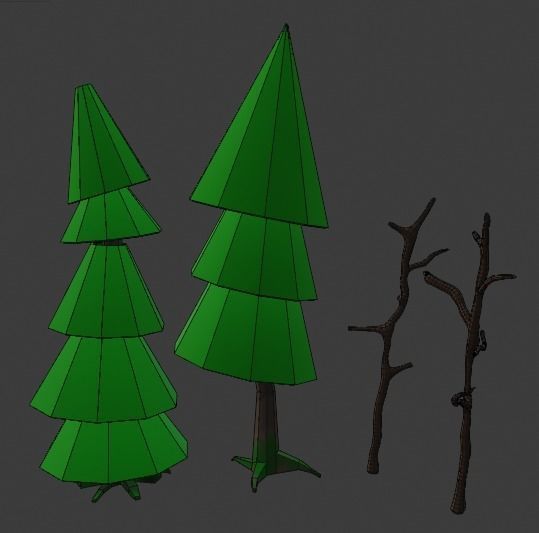 Low Poly Cartoon Trees Grass Plants Fence Barrel Low-poly Free low-poly 3D model_8