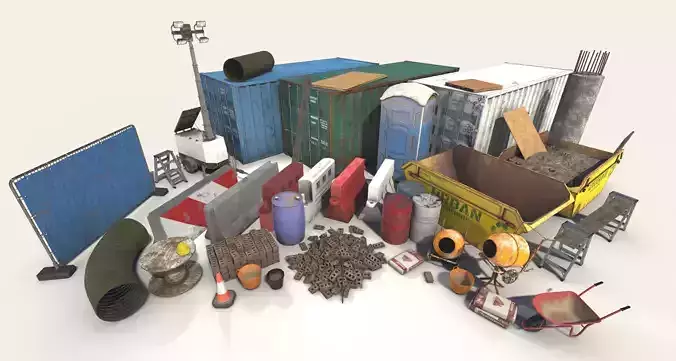Game Ready Construction Site Props  Low-poly 3D model