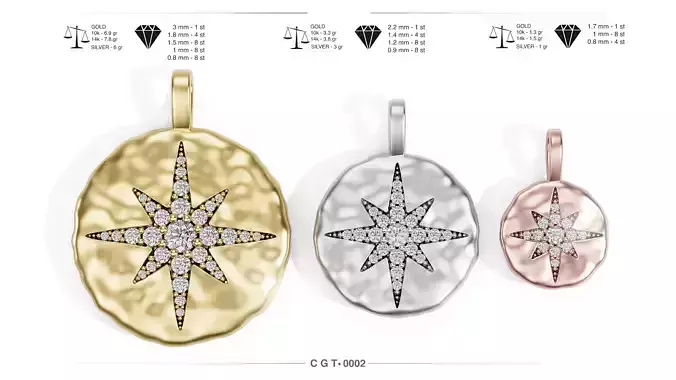 CGT 0002 Pendant star Necklace north star Solid Fine jewelry  3D print model