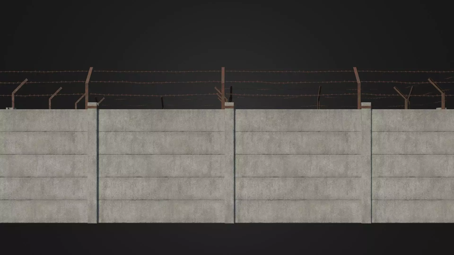Concrete Fence with Barbed wire Low-poly 3D model
