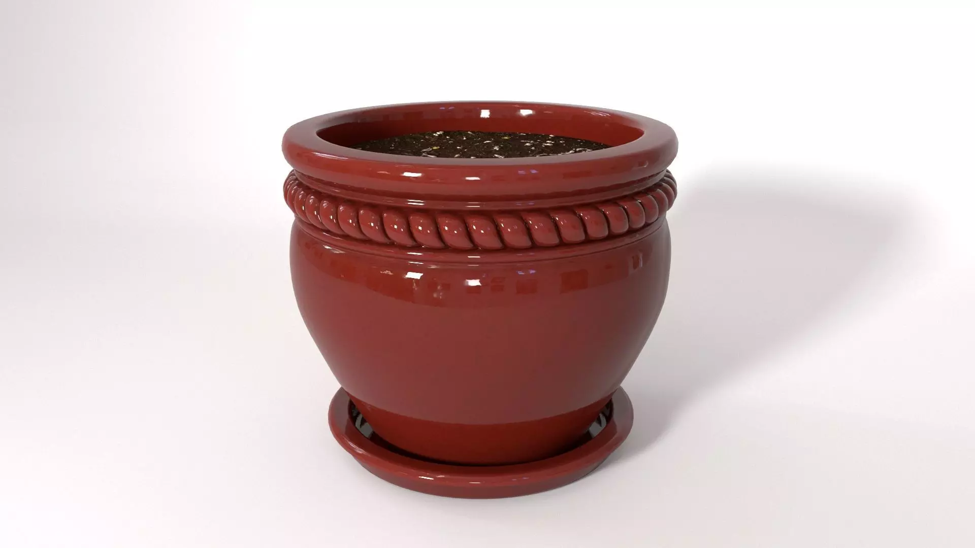Flower Pot With Saucer and Soil 3D model_0