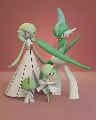 Pokemon - Ralts Kirlia Gardevoir and Gallade 3D print model