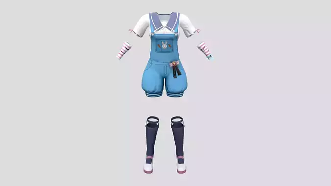Kiddish Jumpsuit Coverall Shorts Shoes Top Outfit Low-poly 3D model