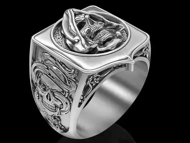 Skull ring  gold  printable jewelry 3D model 3D print model