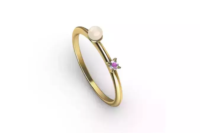 Single Pearl and Diamond Ring 10 Sizes 3D print model