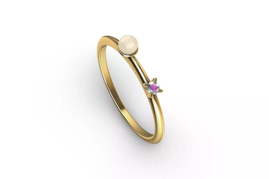 Single Pearl and Diamond Ring 10 Sizes 3D print model_0