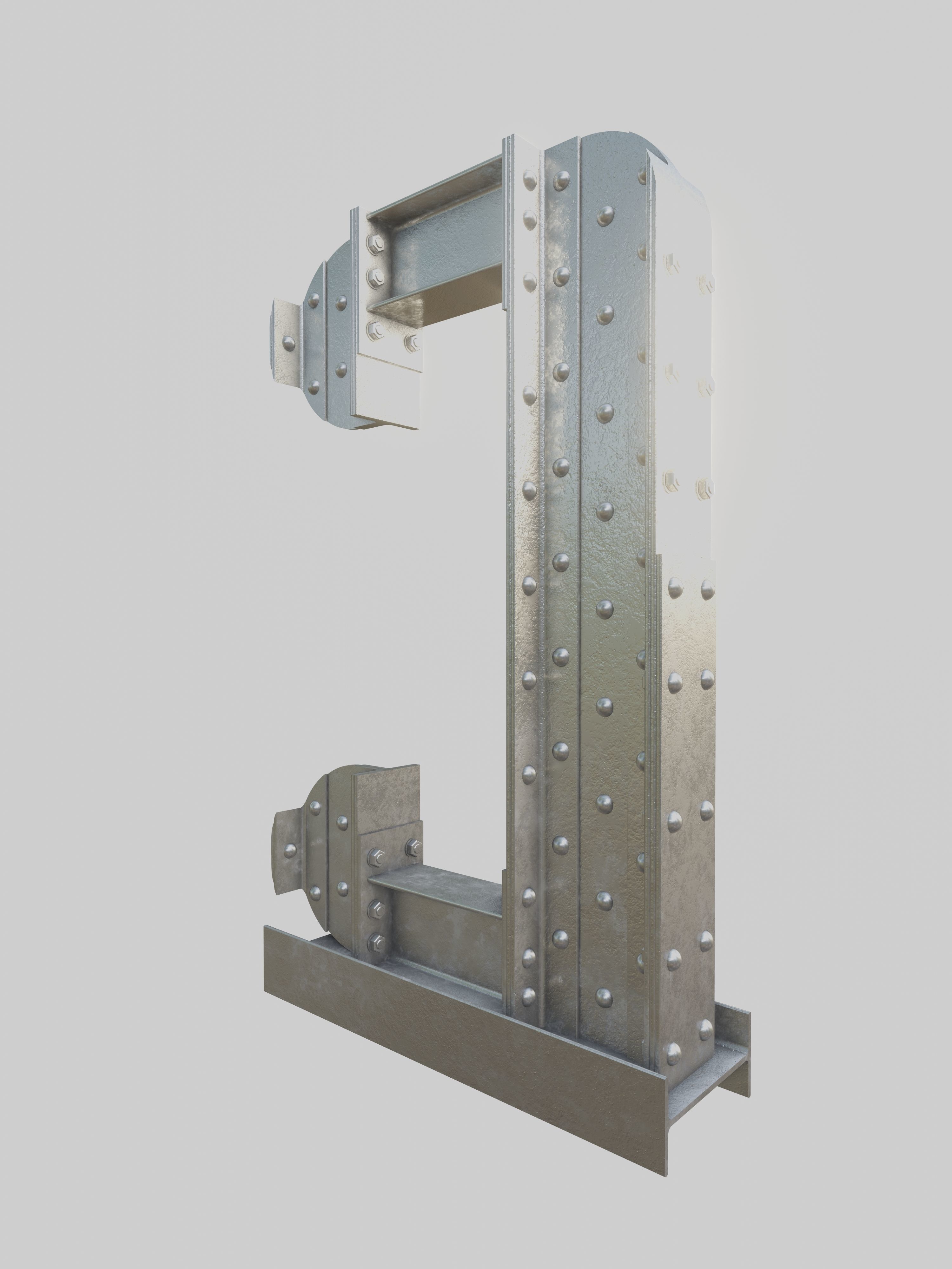 Steel Construction Font - Letter C 3D model_2
