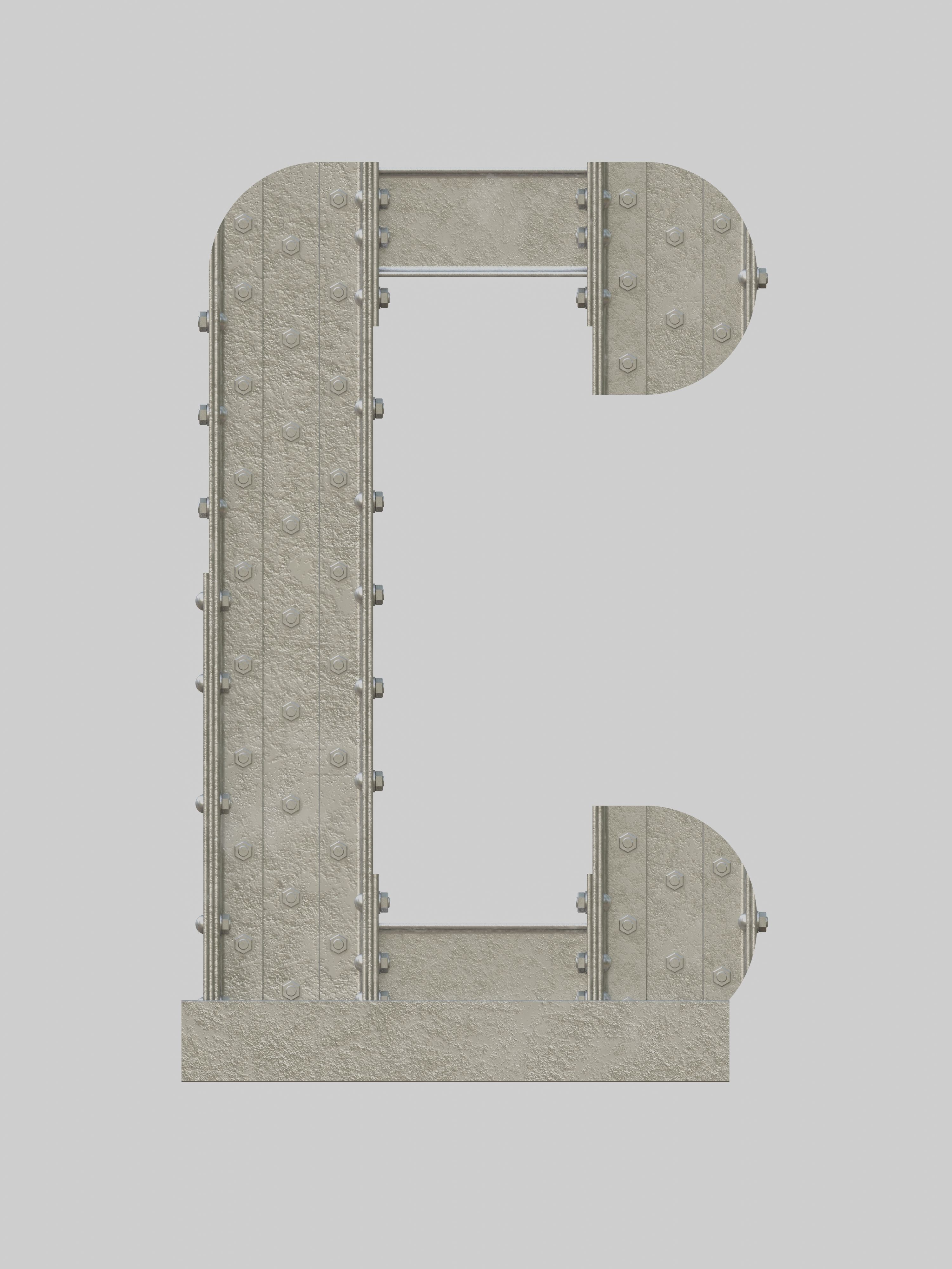 Steel Construction Font - Letter C 3D model_1