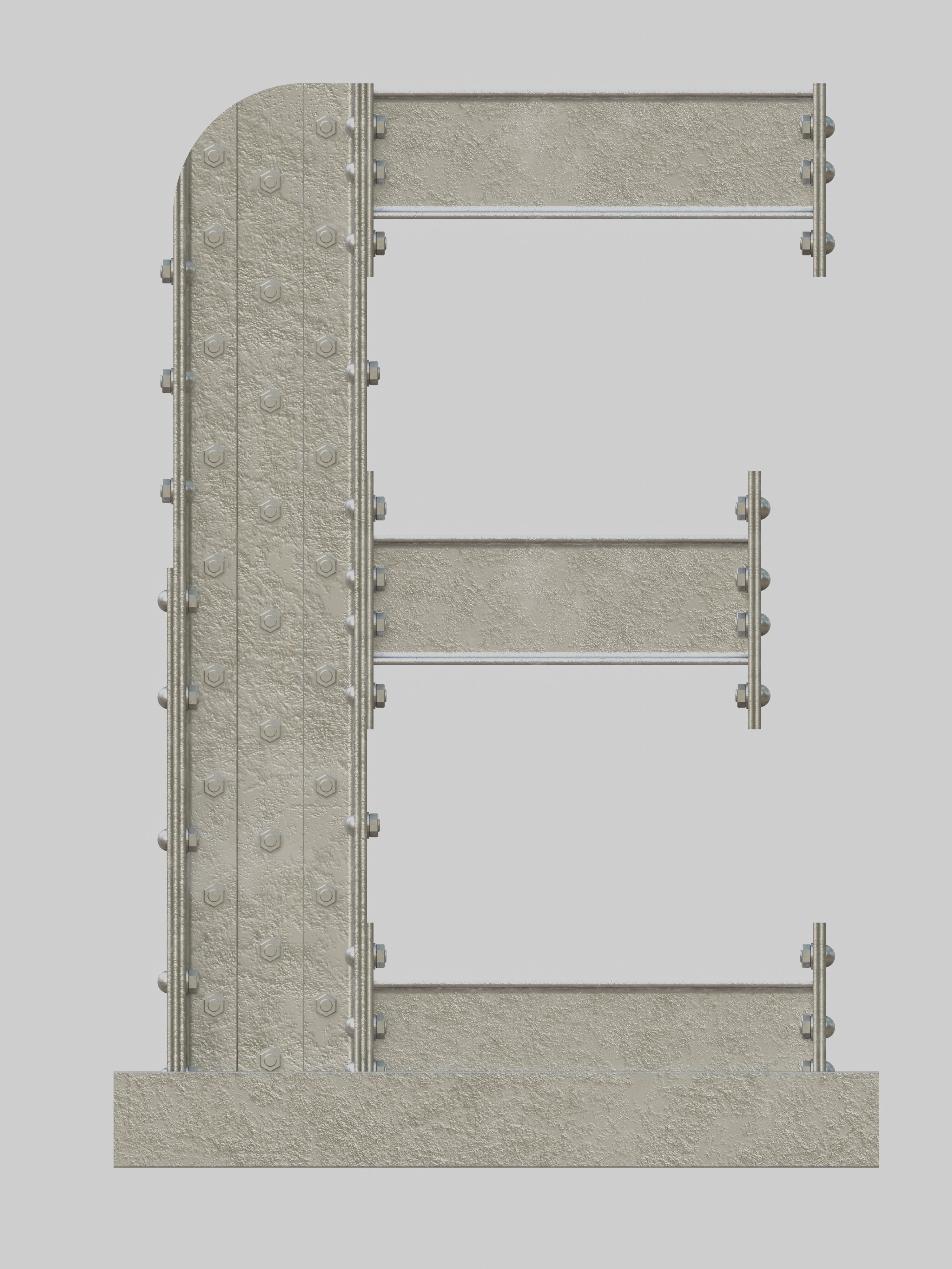 Steel Construction Font - Letter E 3D model_1