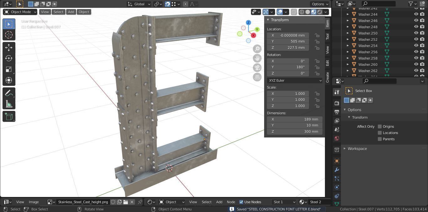 Steel Construction Font - Letter E 3D model_6
