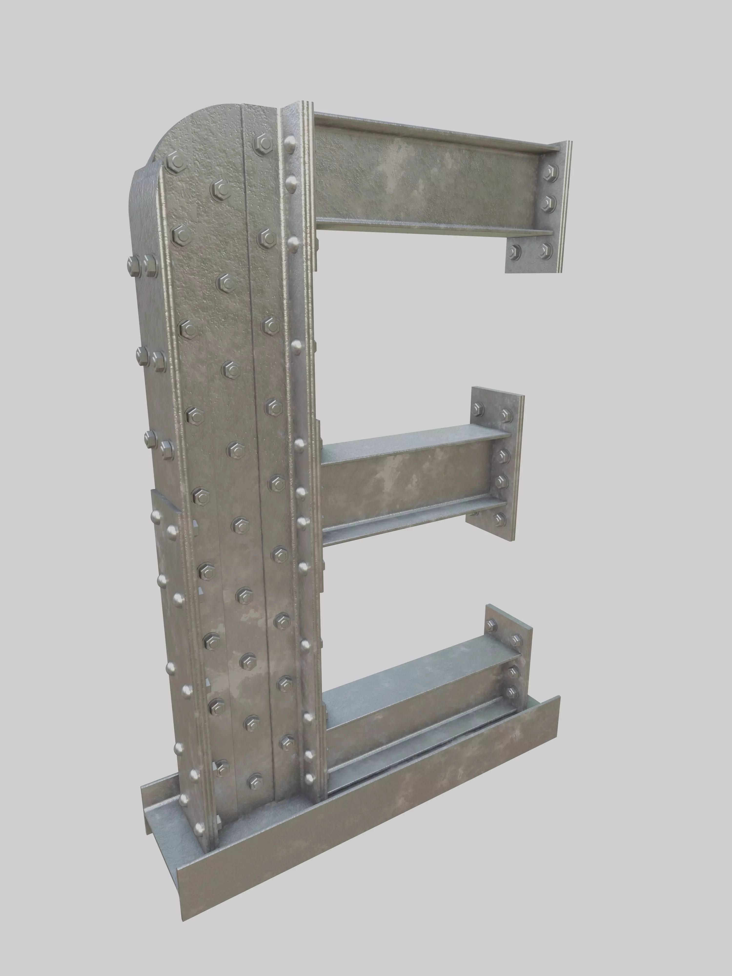 Steel Construction Font - Letter E 3D model_0