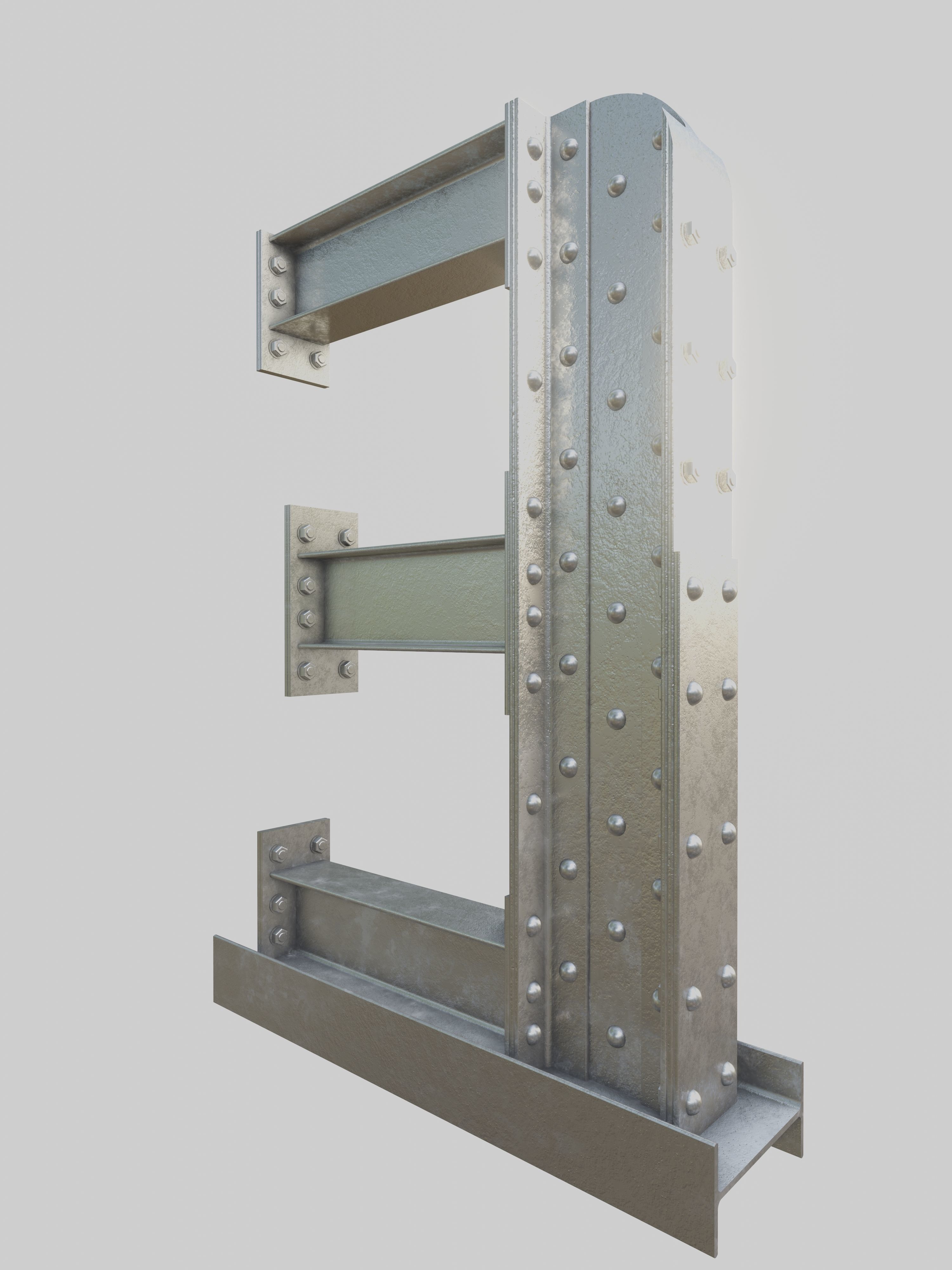 Steel Construction Font - Letter E 3D model_2