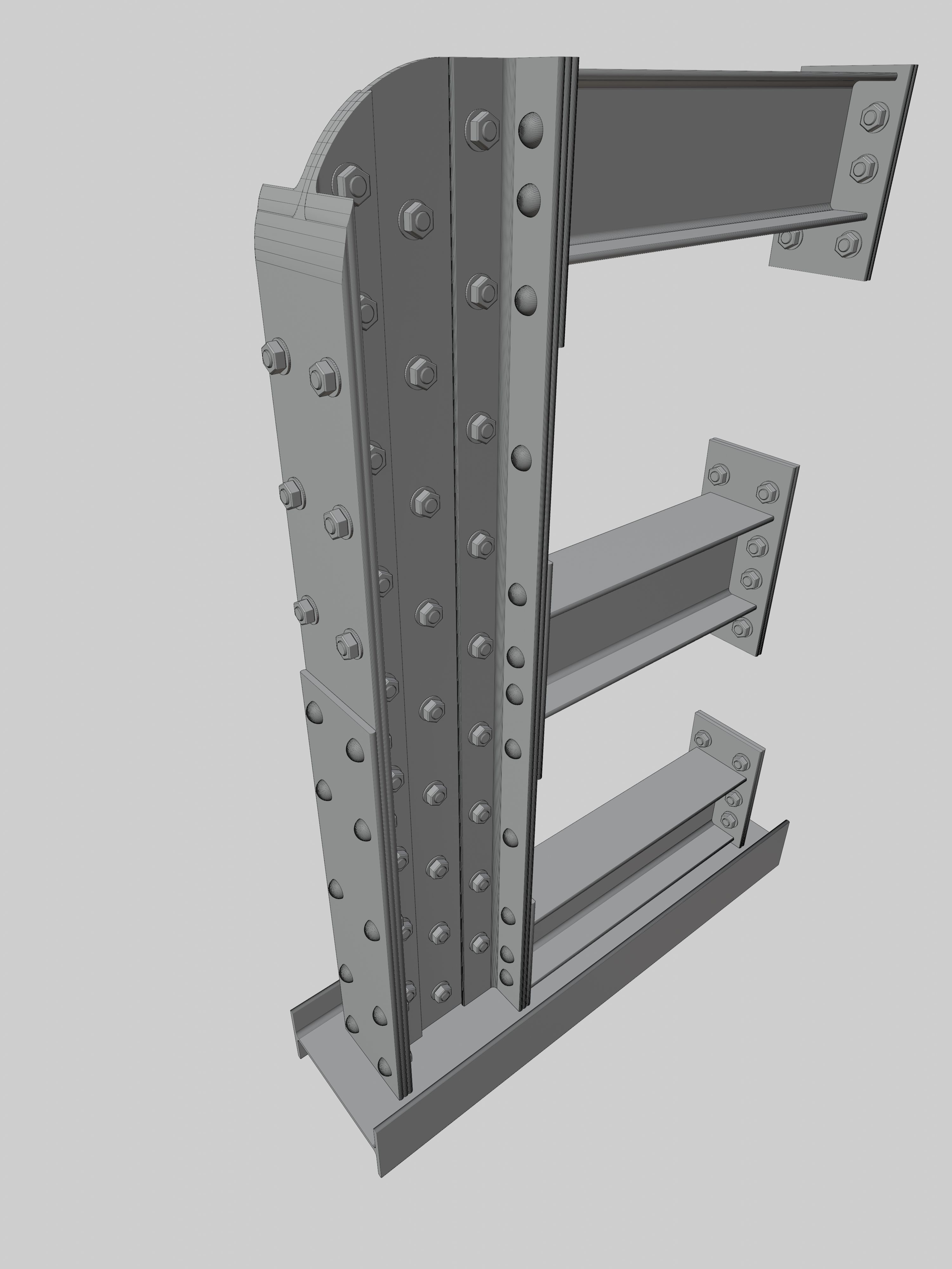 Steel Construction Font - Letter E 3D model_5
