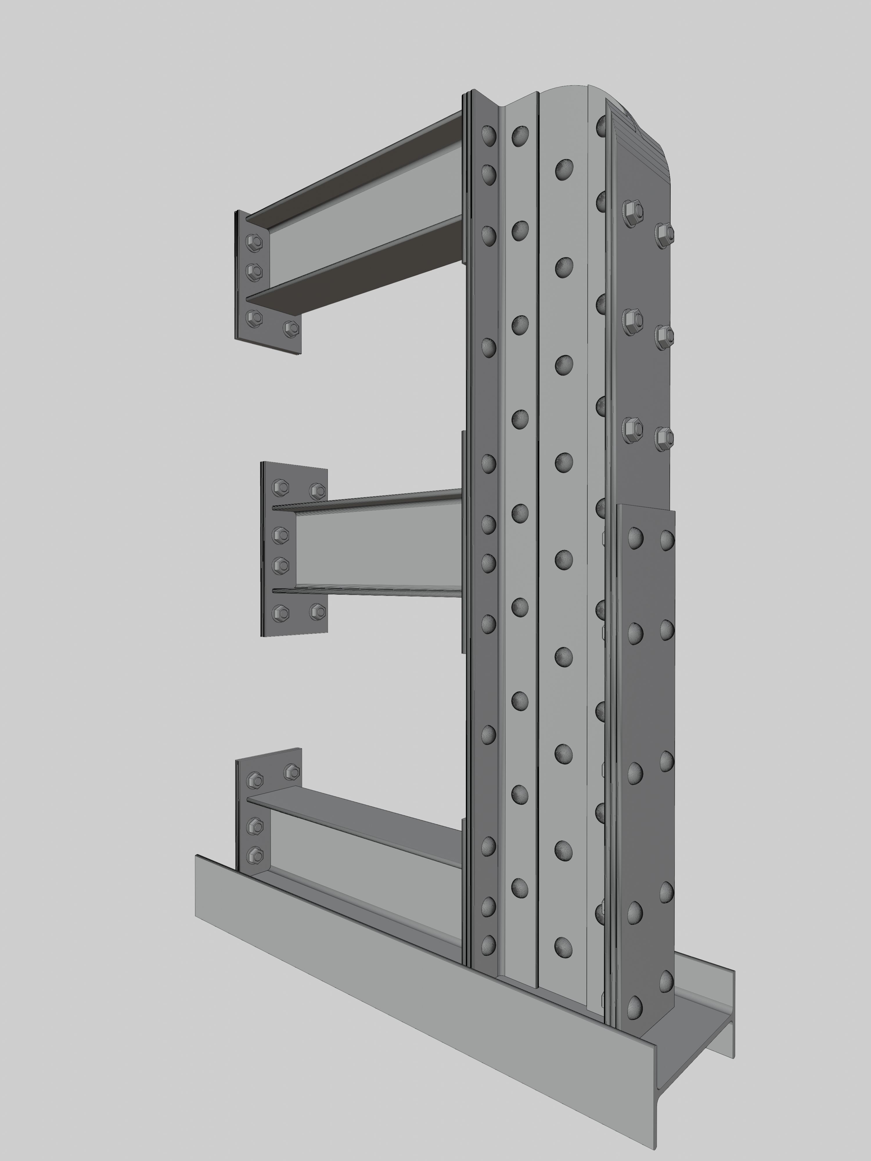 Steel Construction Font - Letter E 3D model_4