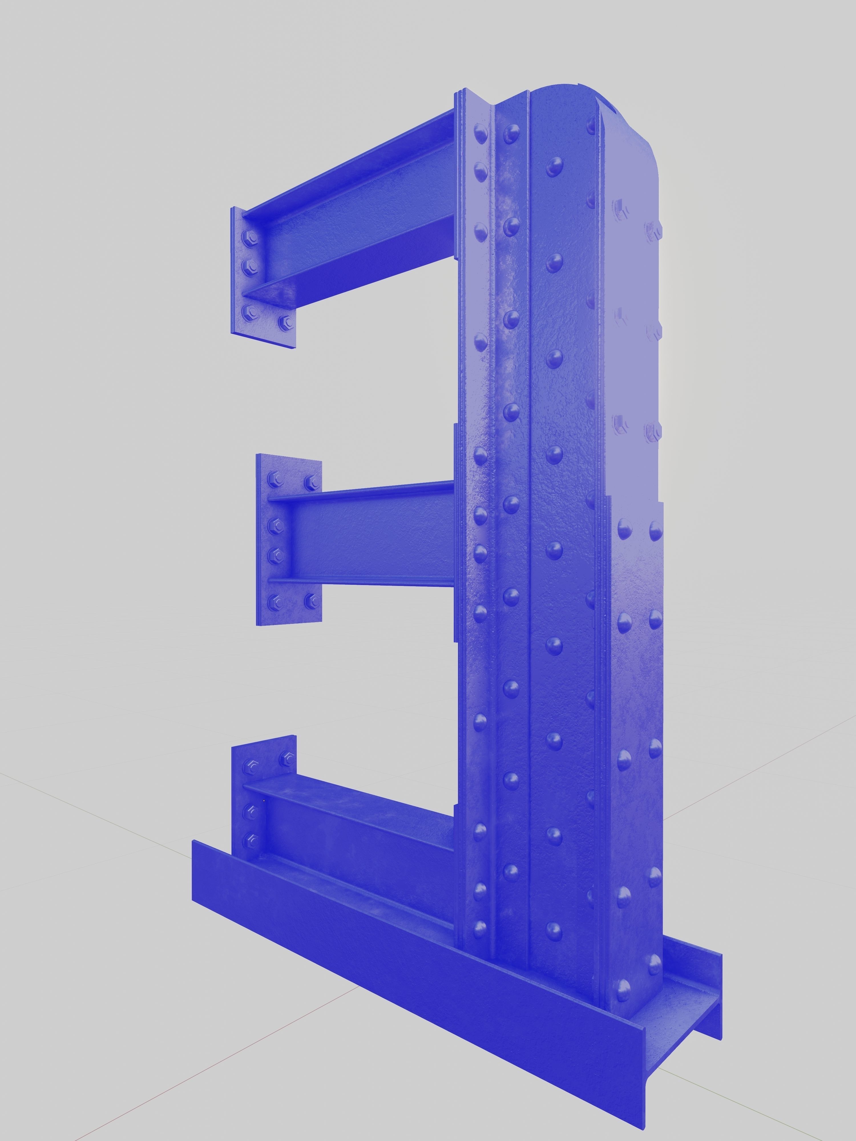 Steel Construction Font - Letter E 3D model_3