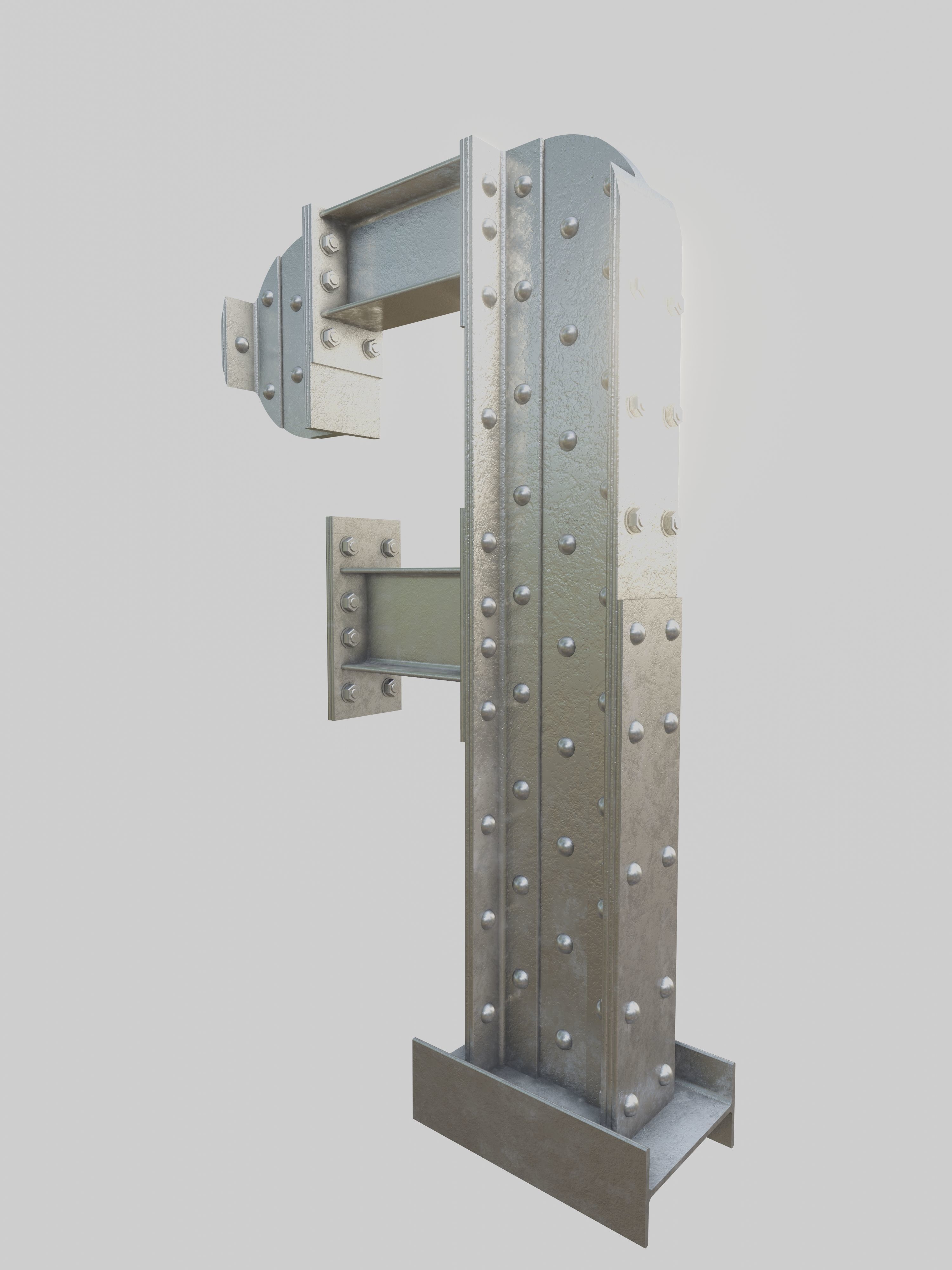Steel Construction Font - Letter F 3D model_2