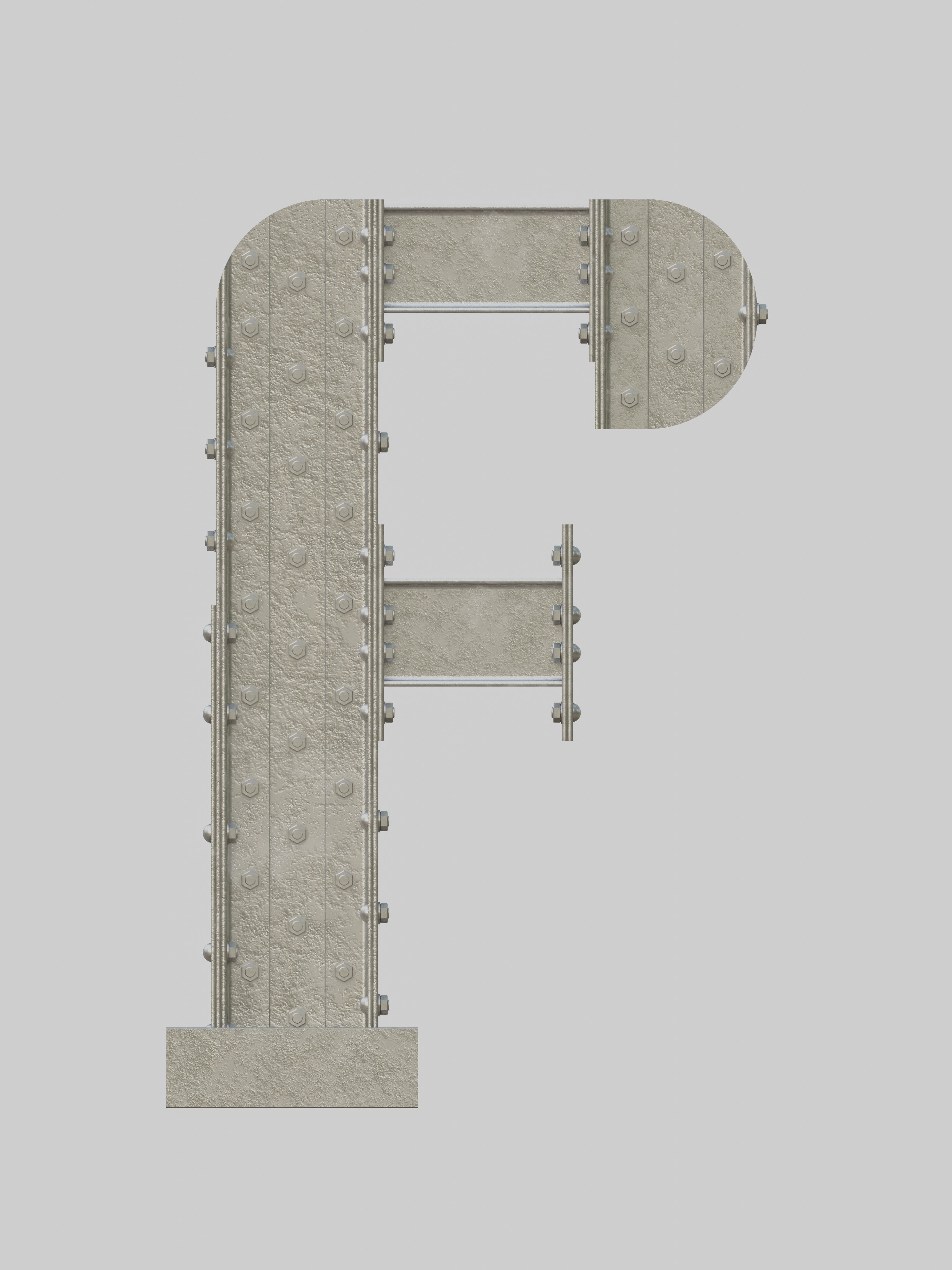 Steel Construction Font - Letter F 3D model_1