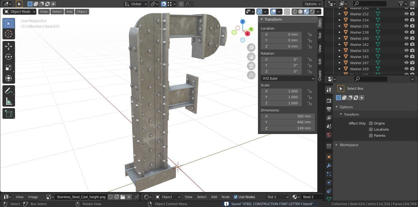 Steel Construction Font - Letter F 3D model_6