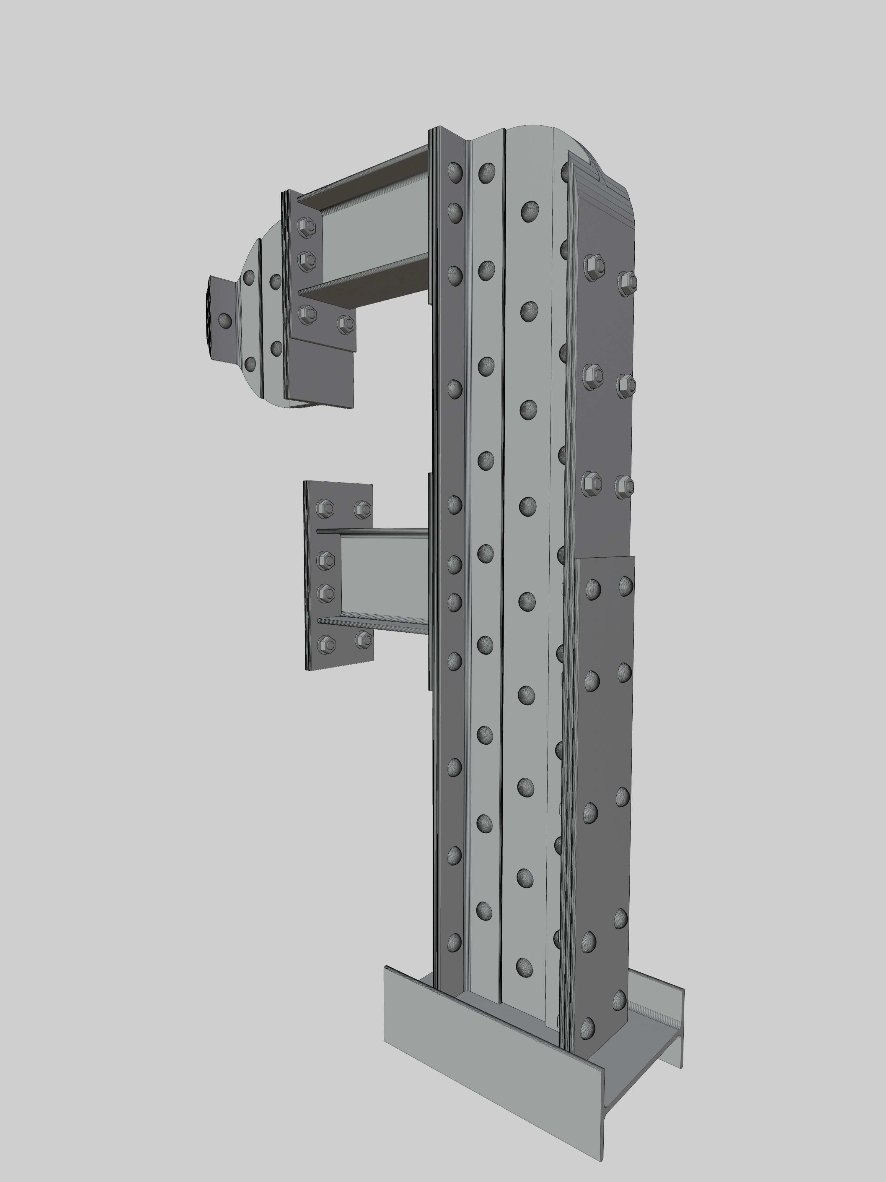 Steel Construction Font - Letter F 3D model_4