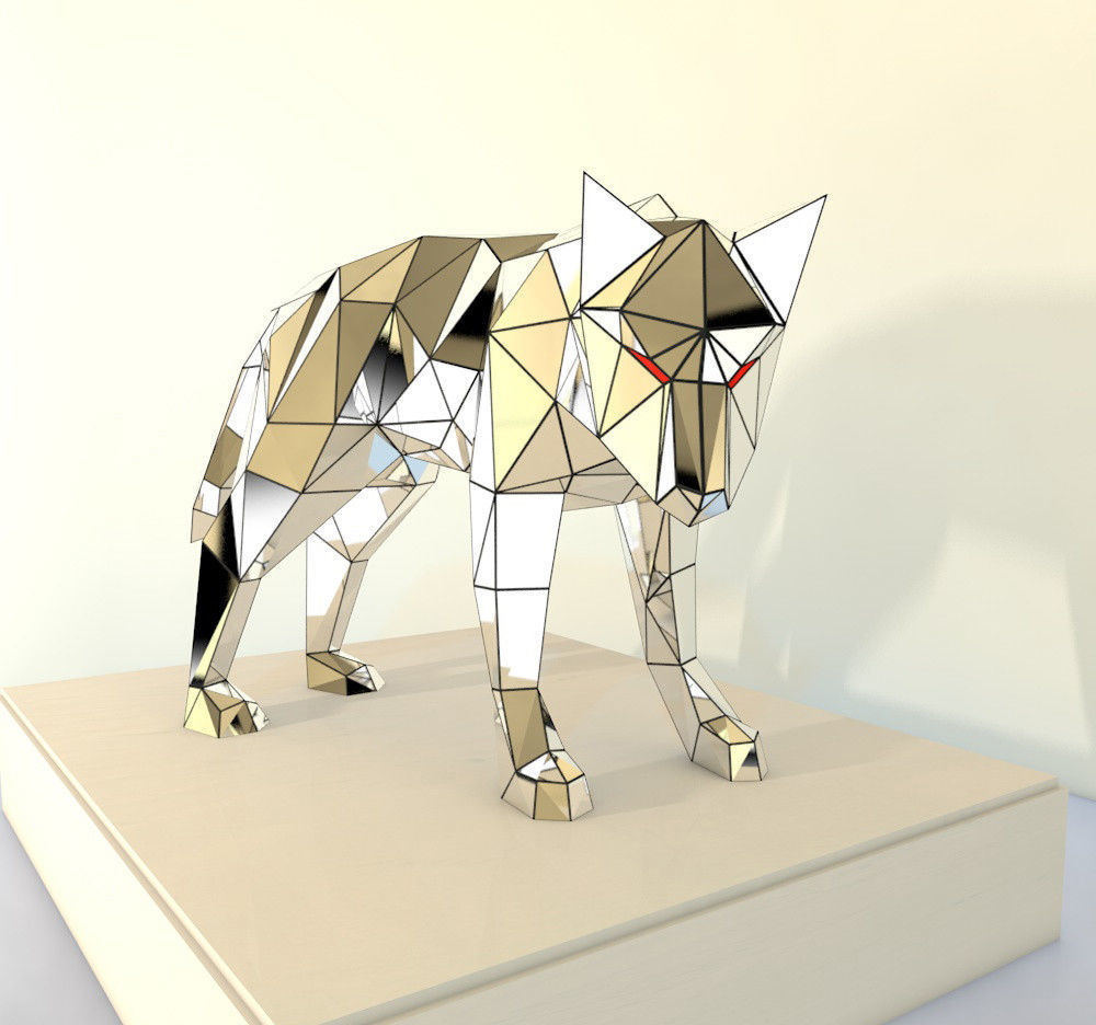 Low poly Wolf polygonal animal 3D print model_1