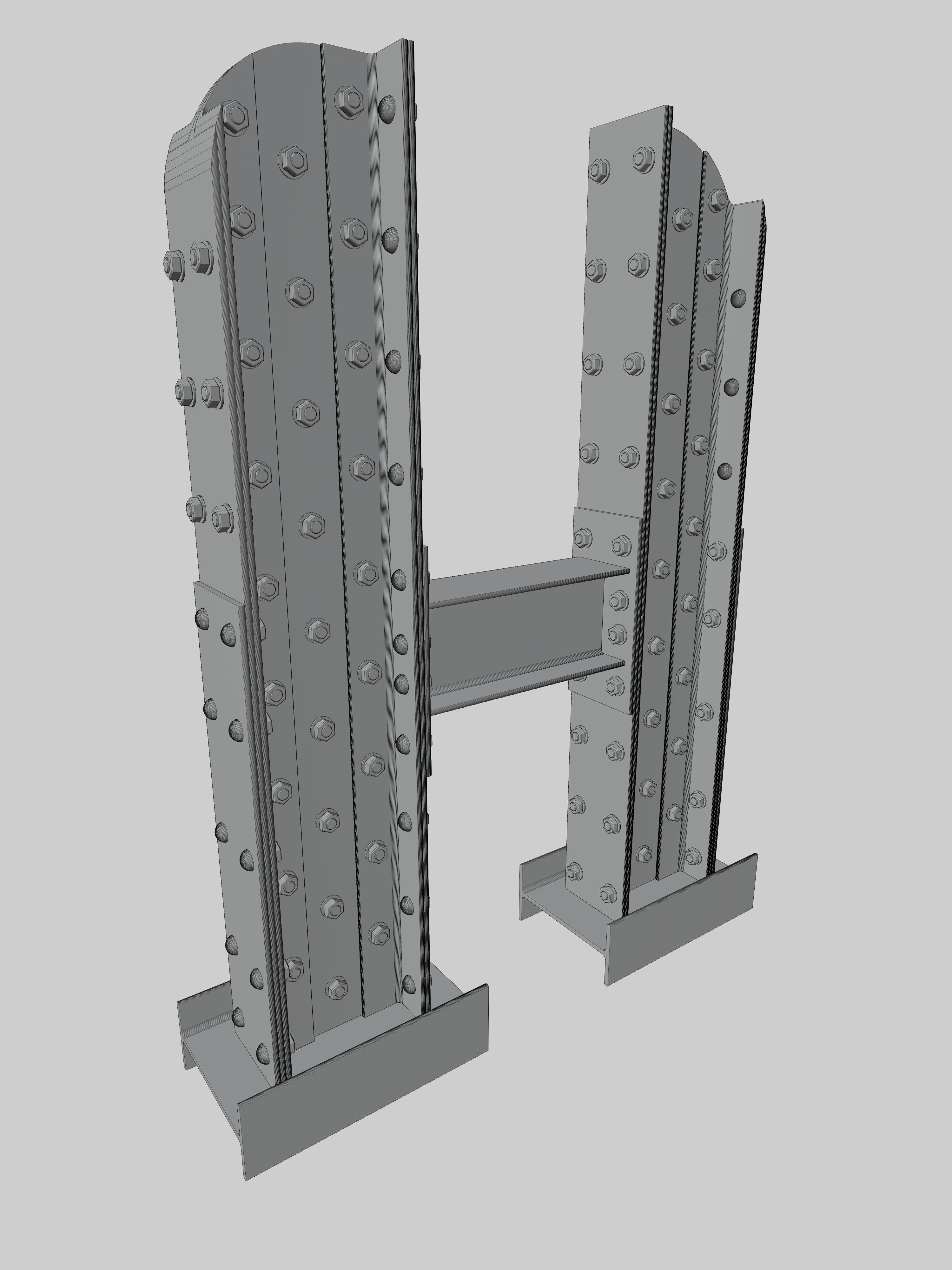 Steel Construction Font - Letter H 3D model_5