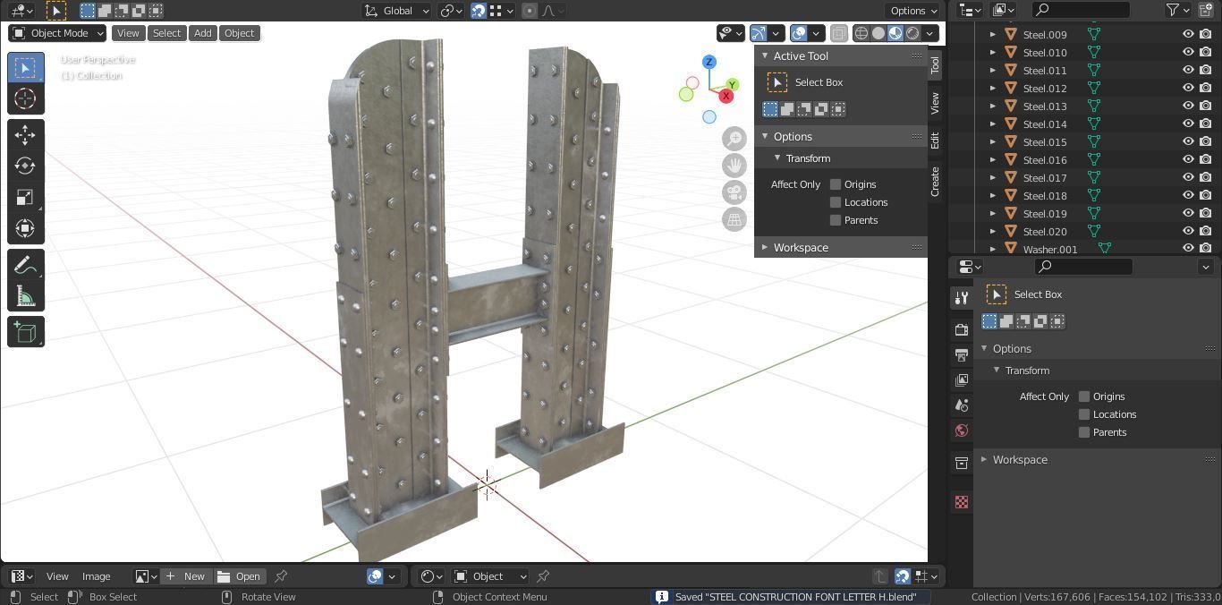 Steel Construction Font - Letter H 3D model_6