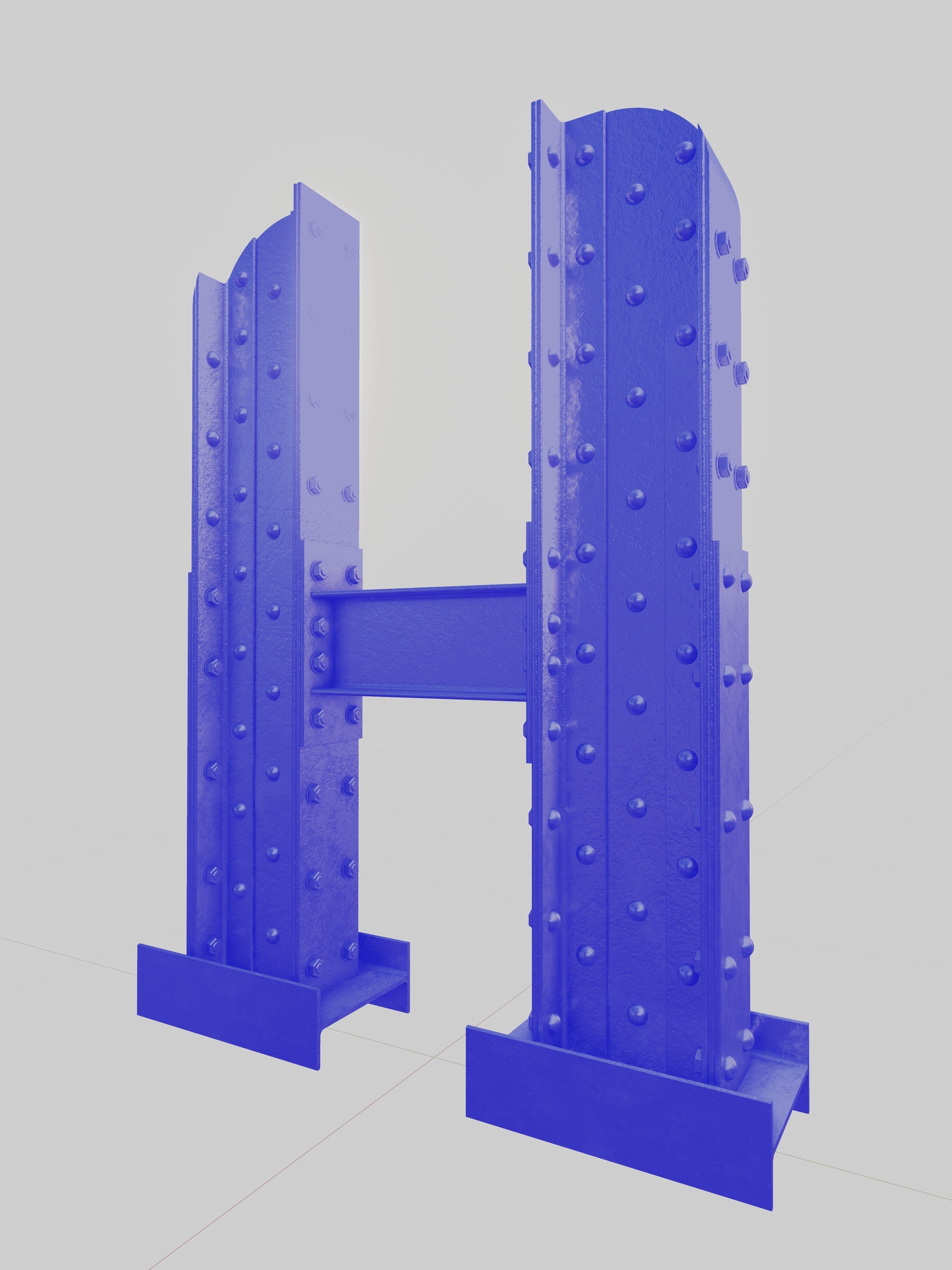 Steel Construction Font - Letter H 3D model_3